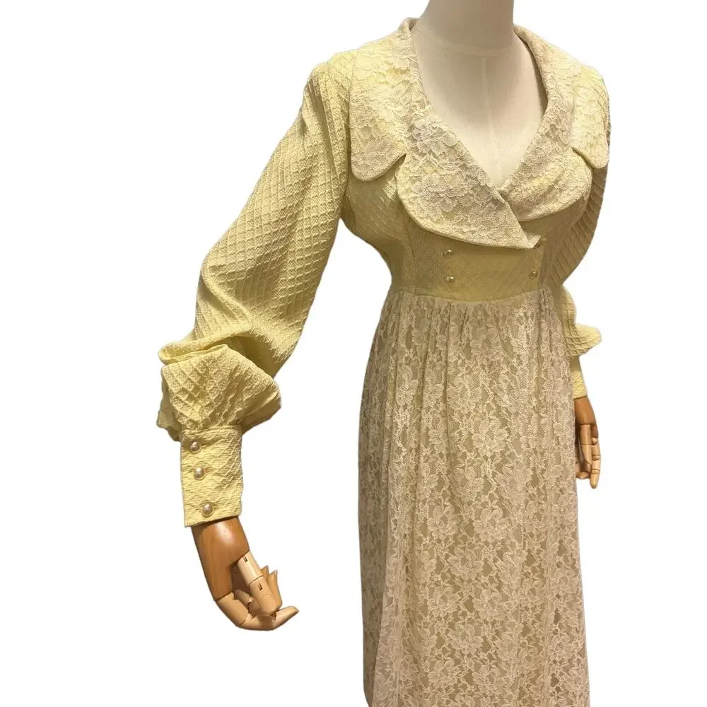 Bridgerton-Inspired Vintage Lace Gown | Romantic Regency Cottagecore Maxi XXS - Picture 6 of 16